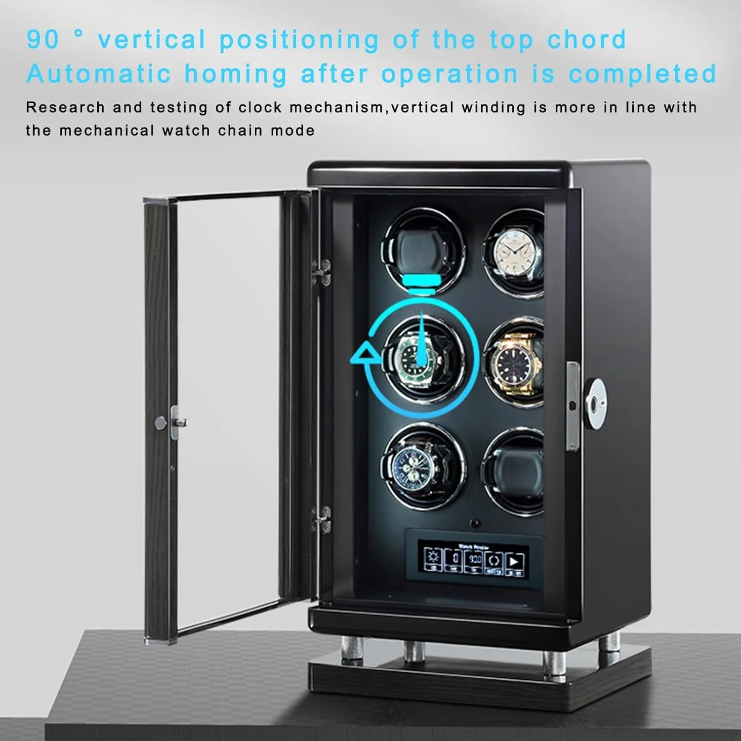 Watch Winder, 6 Rotation Modes Carbon Fiber Leather herring liable microorganism identity casual roll Display Case Box with Smart Fingerprint Display Accessories, Black GeRRiT 9/12/24 Automatic 