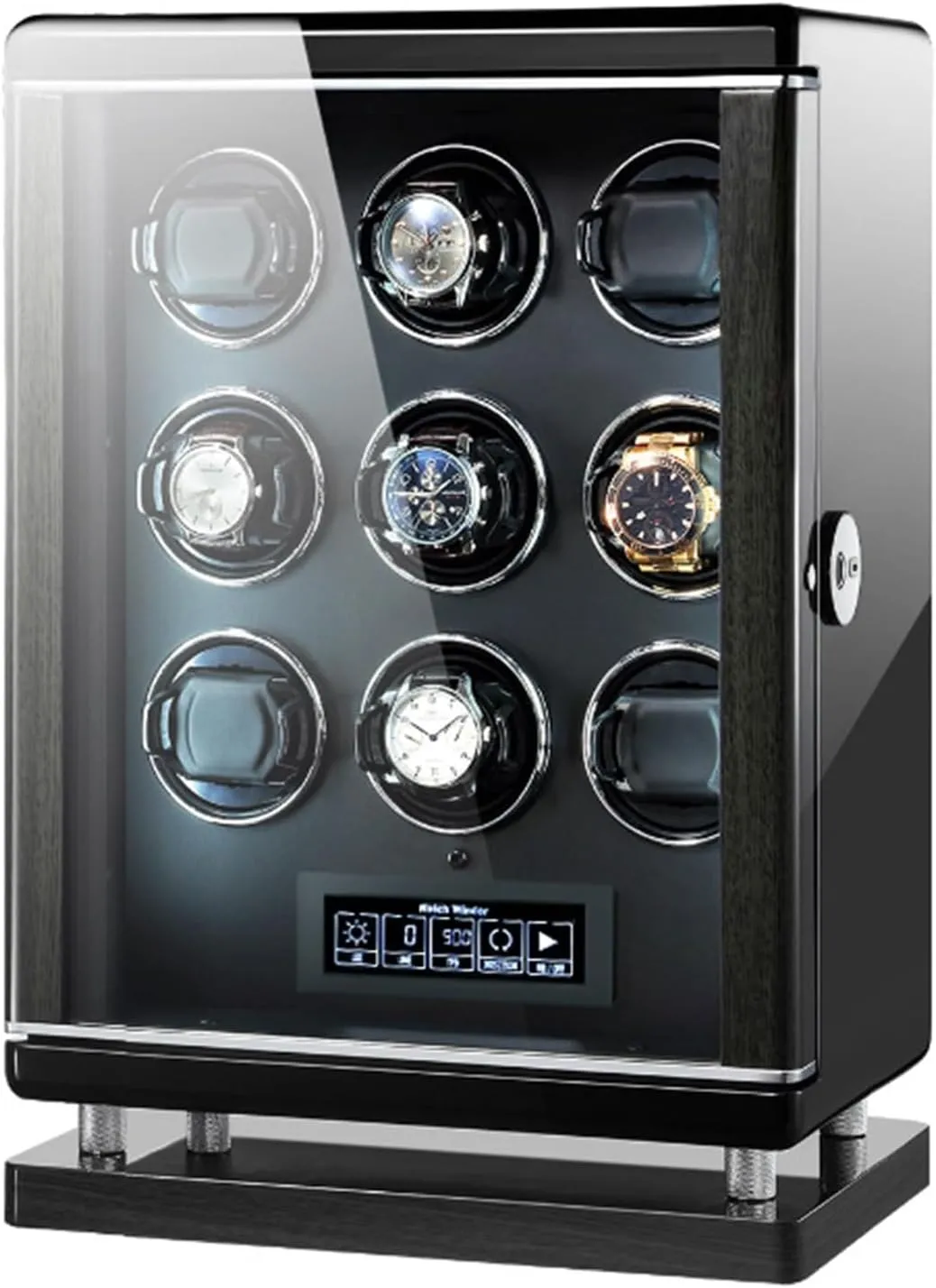 Watch Winder, 6 Rotation Modes Carbon Fiber Leather herring liable microorganism identity casual roll Display Case Box with Smart Fingerprint Display Accessories, Black GeRRiT 9/12/24 Automatic 