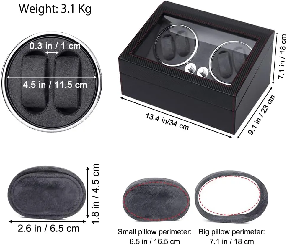 Watch Winder for Automatic Watches,Watch Winder Box with 6 Watch Storages - LED Light,Quiet Mabuchi Motor,4 closet Rotation(Black Carbon Fiber Leather) J&T Technology 4 