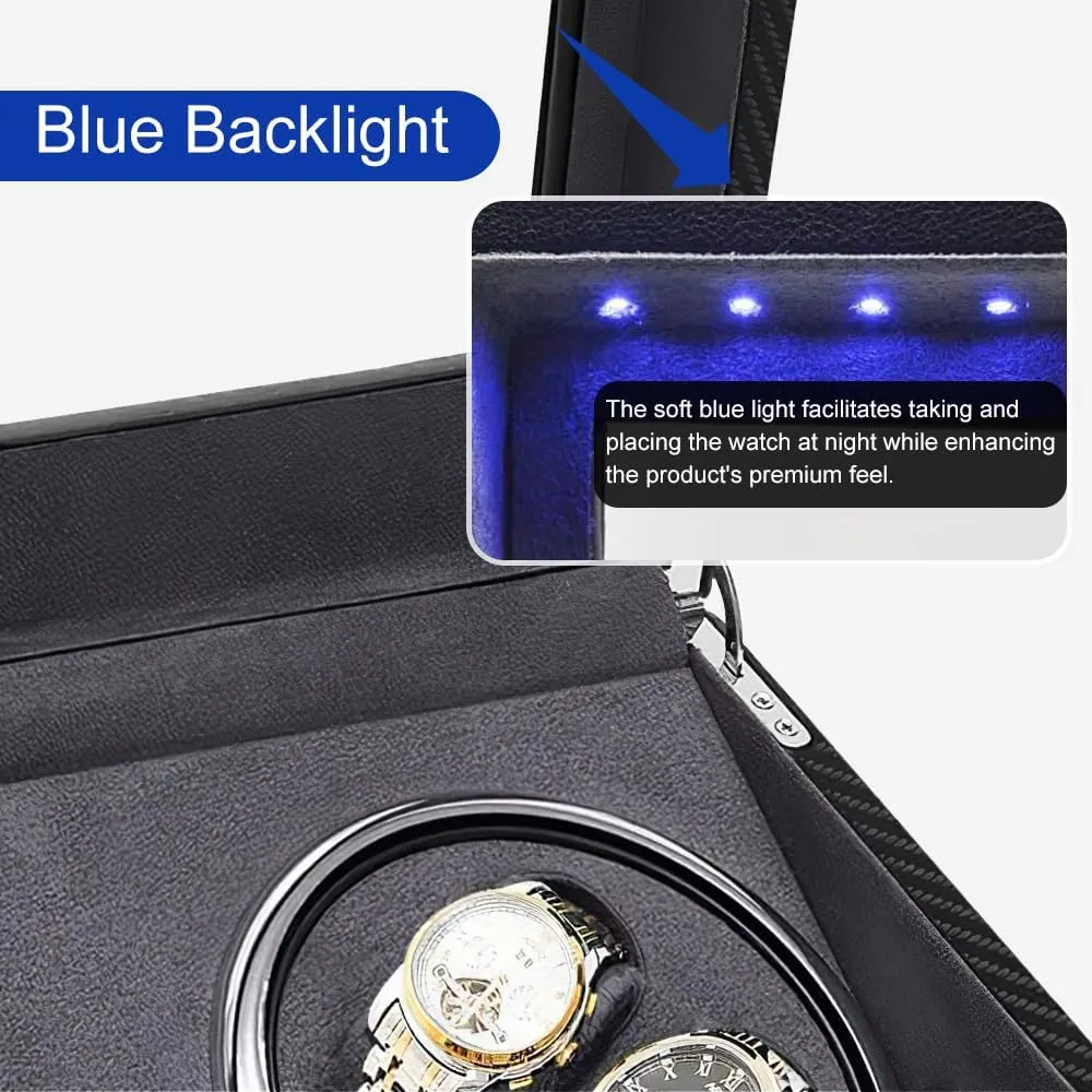 Watch Winder for Automatic Watches,Watch Winder Box with 6 Watch Storages - LED Light,Quiet Mabuchi Motor,4 closet Rotation(Black Carbon Fiber Leather) J&T Technology 4 