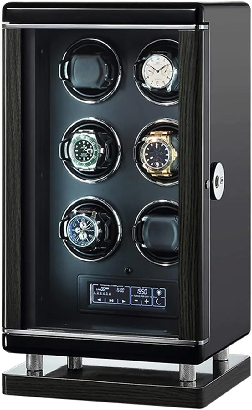 Watch Winder Scatola addictive Portaoggetti Di Lusso in Legno Con Motore Ultra- Silenzioso Serratura Dell' Impronta Telecomand E LCD Touch Screen Led,6 0 Watch Display Box 
