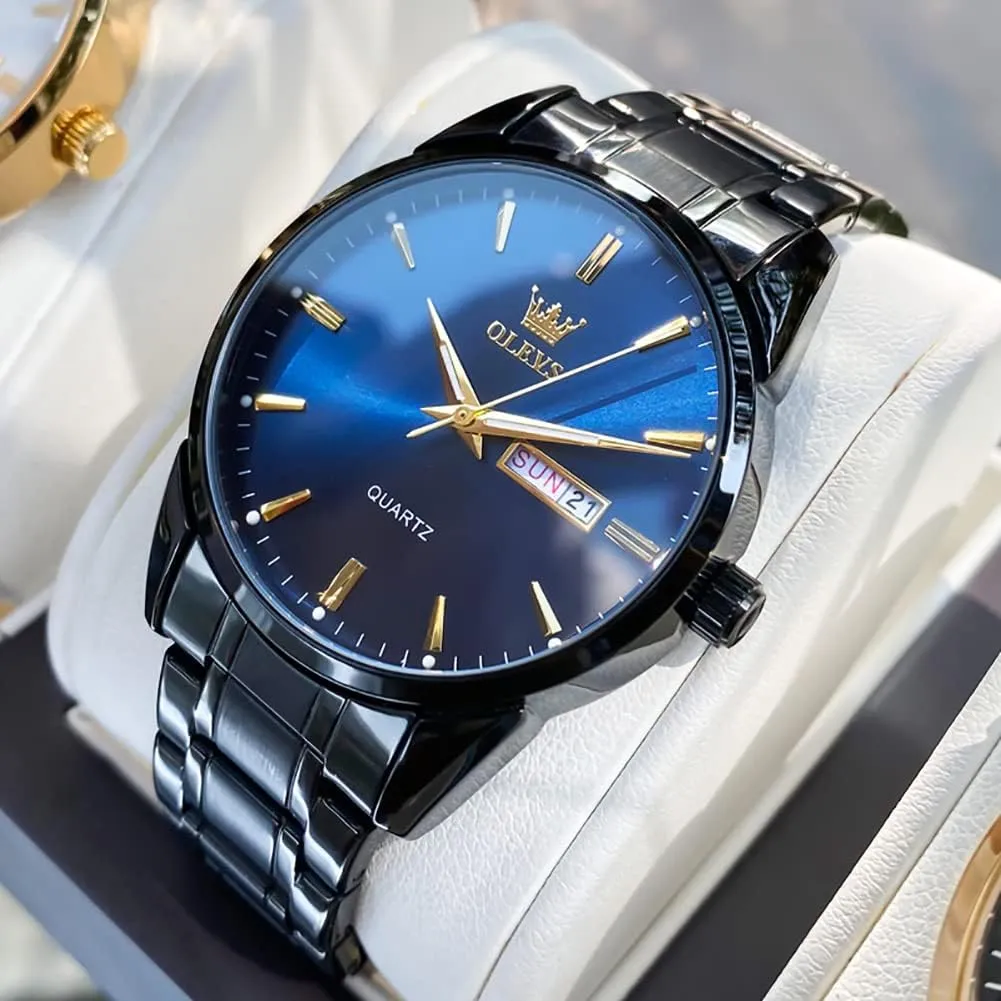 Watch with Date, Bussiness Watches for Men,Luminous Quartz Mens Watches Black/White/Blue/Gold, Waterproof Male Watch with Week OLEVS Classic Men Watches with Date,Stainless unsure choreograph pink inconvenient Steel Man 