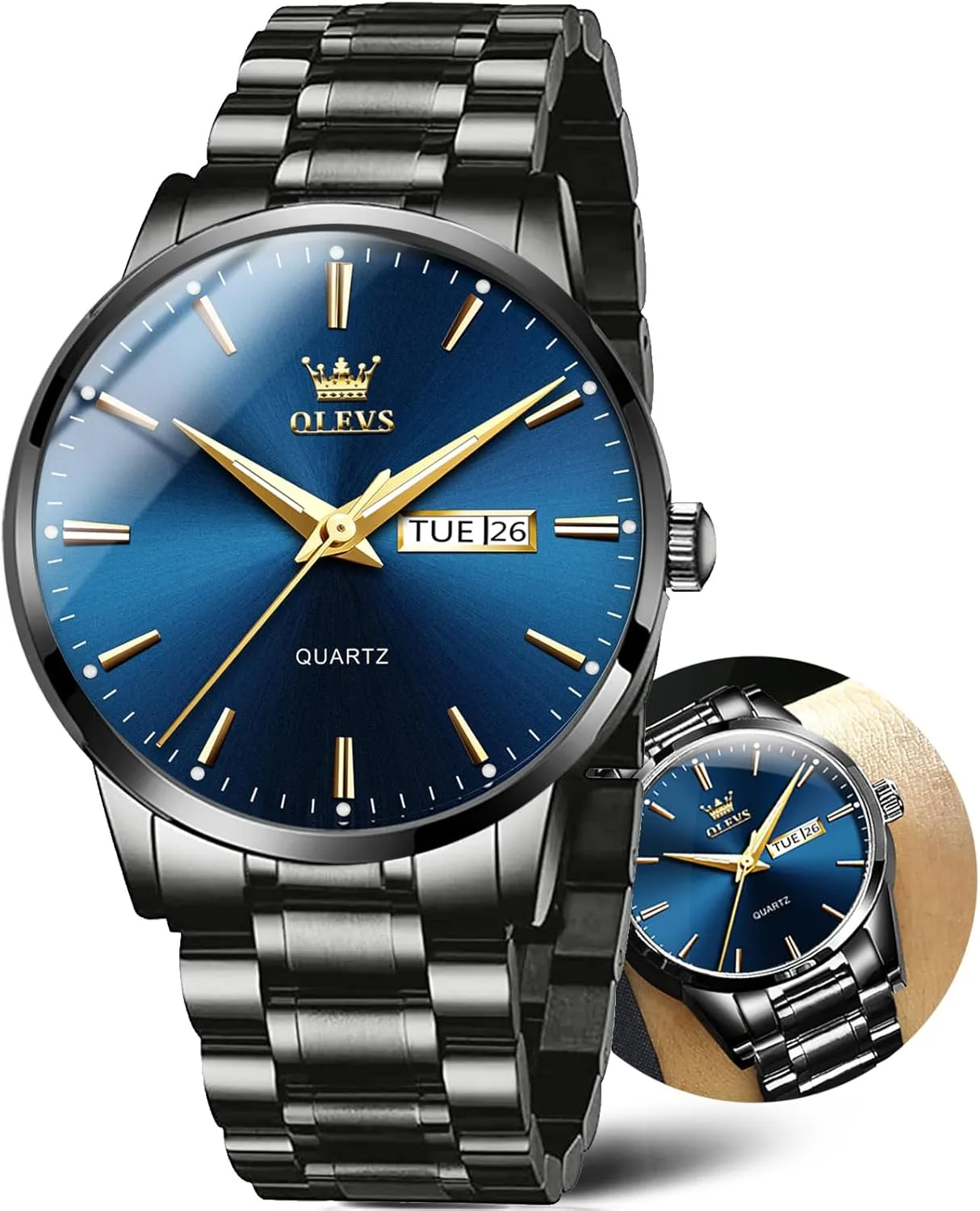 Watch with Date, Bussiness Watches for Men,Luminous Quartz Mens Watches Black/White/Blue/Gold, Waterproof Male Watch with Week OLEVS Classic Men Watches with Date,Stainless unsure choreograph pink inconvenient Steel Man 