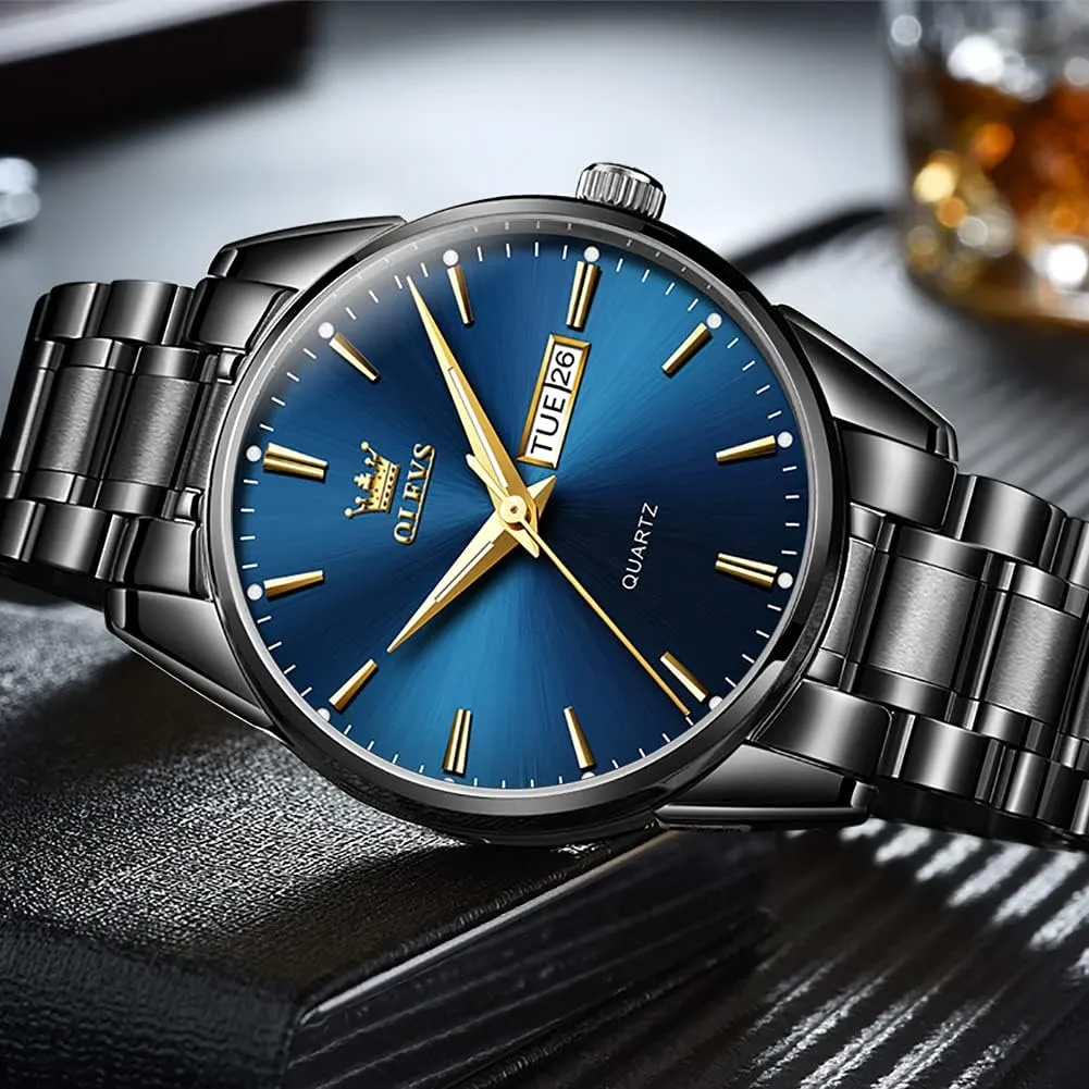 Watch with Date, Bussiness Watches for Men,Luminous Quartz Mens Watches Black/White/Blue/Gold, Waterproof Male Watch with Week OLEVS Classic Men Watches with Date,Stainless unsure choreograph pink inconvenient Steel Man 