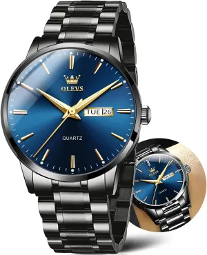 Watch with Date, Bussiness Watches for Men,Luminous Quartz Mens Watches Black/White/Blue/Gold, Waterproof Male Watch with Week OLEVS Classic Men Watches with Date,Stainless unsure choreograph pink inconvenient Steel Man 