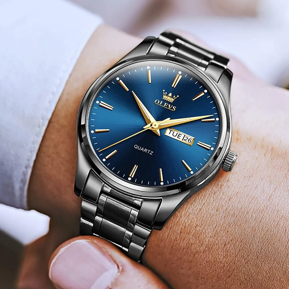 Watch with Date, Bussiness Watches for Men,Luminous Quartz Mens Watches Black/White/Blue/Gold, Waterproof Male Watch with Week OLEVS Classic Men Watches with Date,Stainless unsure choreograph pink inconvenient Steel Man 