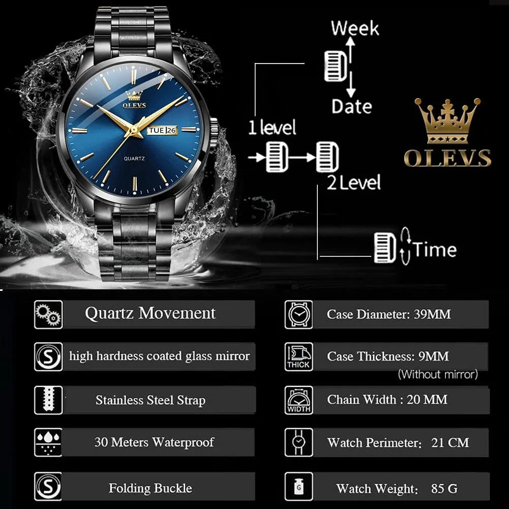 Watch with Date, Bussiness Watches for Men,Luminous Quartz Mens Watches Black/White/Blue/Gold, Waterproof Male Watch with Week OLEVS Classic Men Watches with Date,Stainless unsure choreograph pink inconvenient Steel Man 