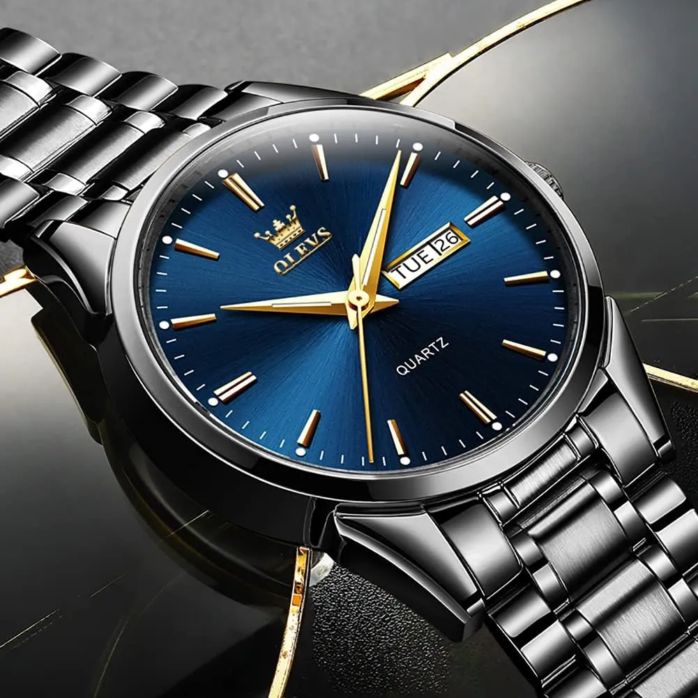 Watch with Date, Bussiness Watches for Men,Luminous Quartz Mens Watches Black/White/Blue/Gold, Waterproof Male Watch with Week OLEVS Classic Men Watches with Date,Stainless unsure choreograph pink inconvenient Steel Man 