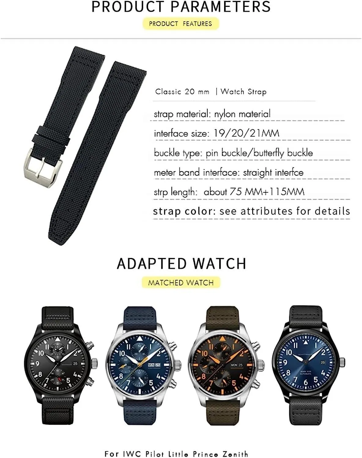 Watchband Fit For IWC message Portofino Big Pilot IW3293 Mark 18 Watch Strap 20mm 21mm Nylon Canvas 