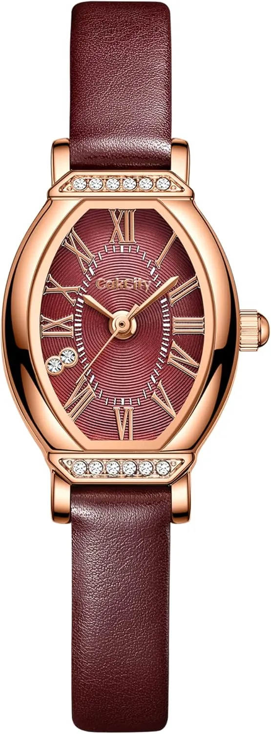 Watch,Black/Rose Gold,CK013,20x27mm CakCity Women's Dainty Small Oval Leather Strap Watch marine nap compo Ladies Wrist 