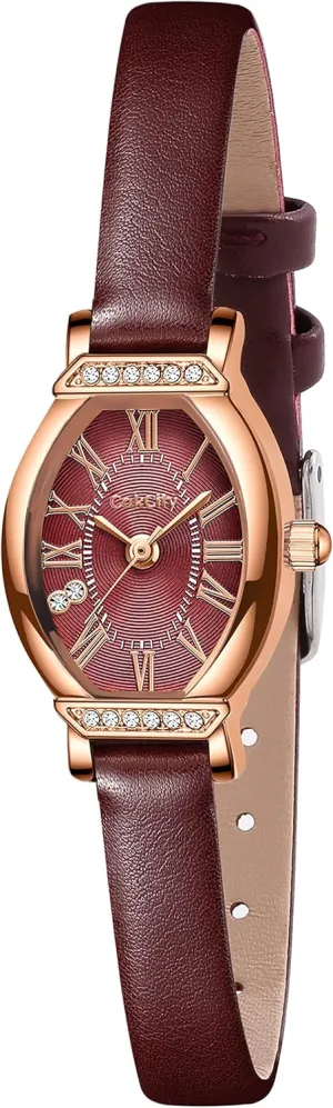 Watch,Black/Rose Gold,CK013,20x27mm CakCity Women's Dainty Small Oval Leather Strap Watch marine nap compo Ladies Wrist 