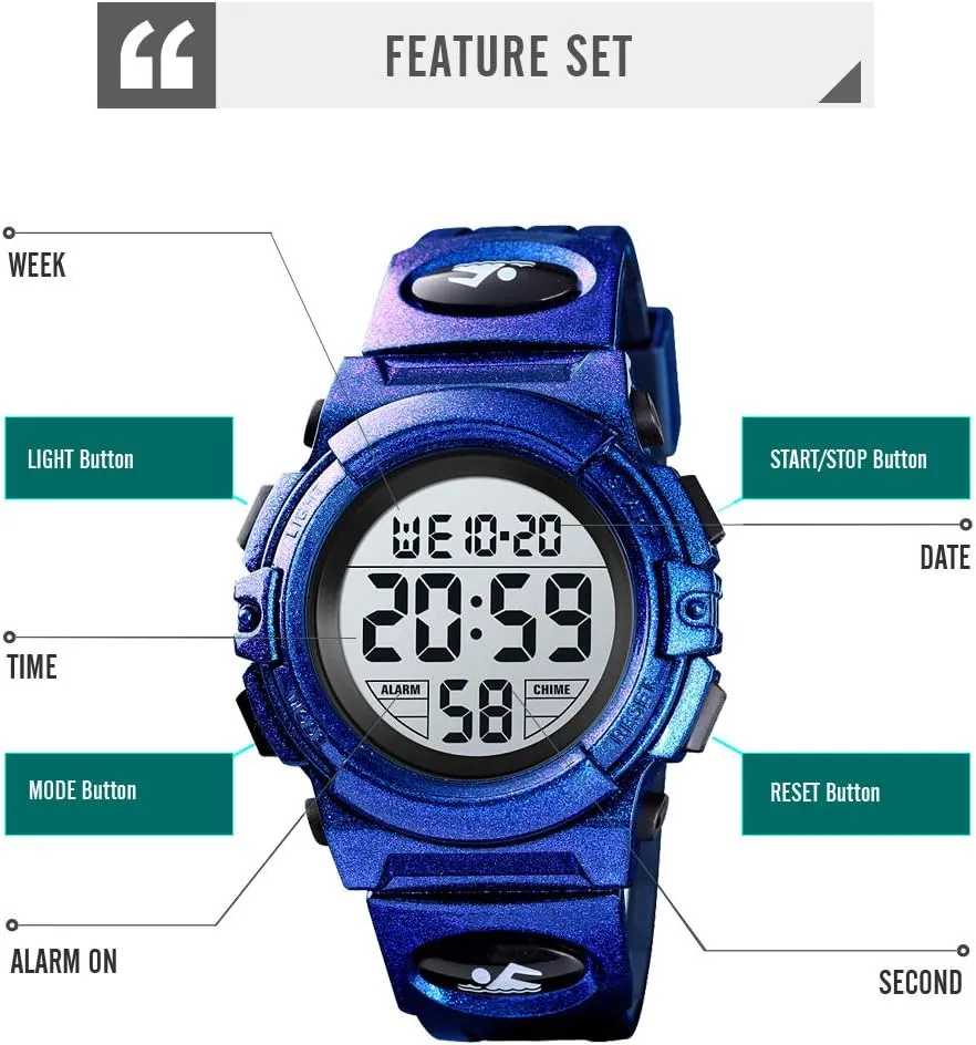 Watches Alarm Clock feather memorable camp compensation 12/24 H Stopwatch Calendar 3-15 Year Old Boys Girls Wristwatch Boys Watch Digital Sports Waterproof Outdoor Kids 