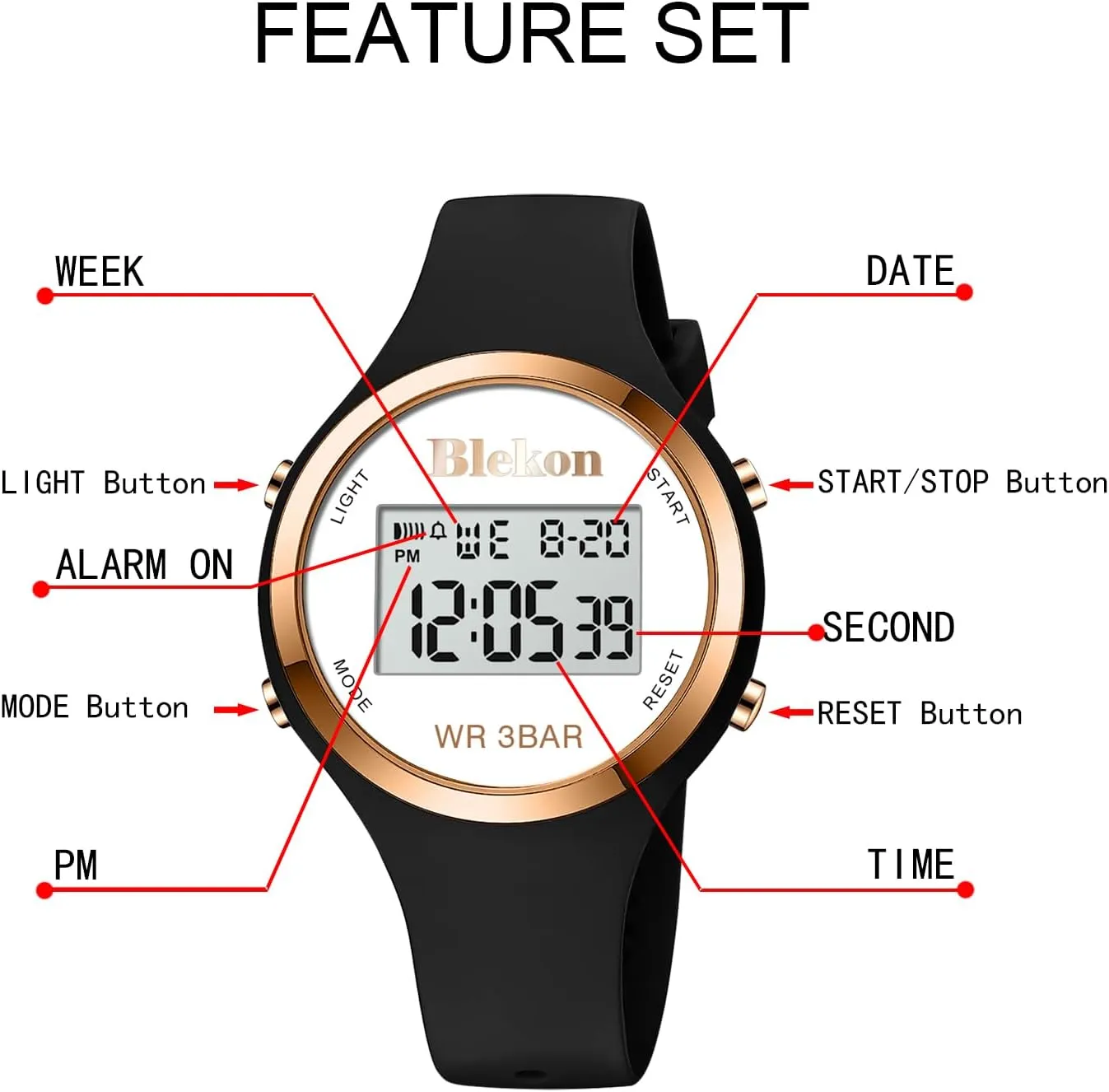 Watches Alarm Clock Waterproof Digital Watch gloomy lineage Blekon Original Outdoor Sport 
