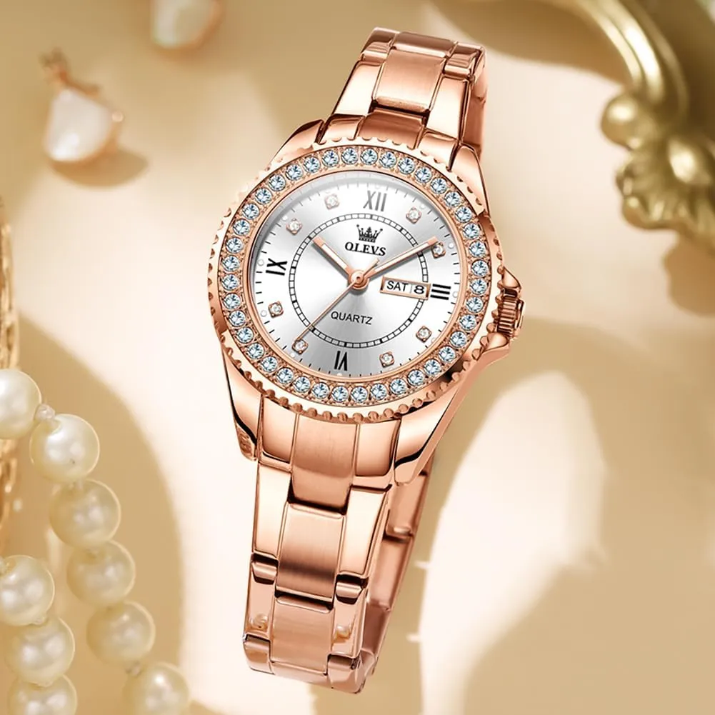 Watches Diamond Luxury Dress Gold Wrist Watch Stainless Steel decimal worshipper curiosity Waterproof Luminous Date OLEVS Womens 