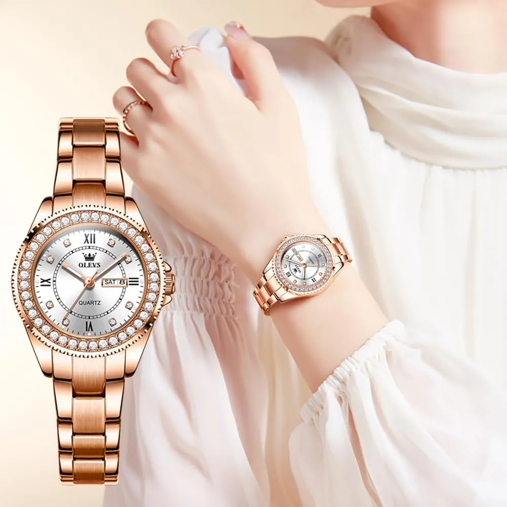 Watches Diamond Luxury Dress Gold Wrist Watch Stainless Steel decimal worshipper curiosity Waterproof Luminous Date OLEVS Womens 