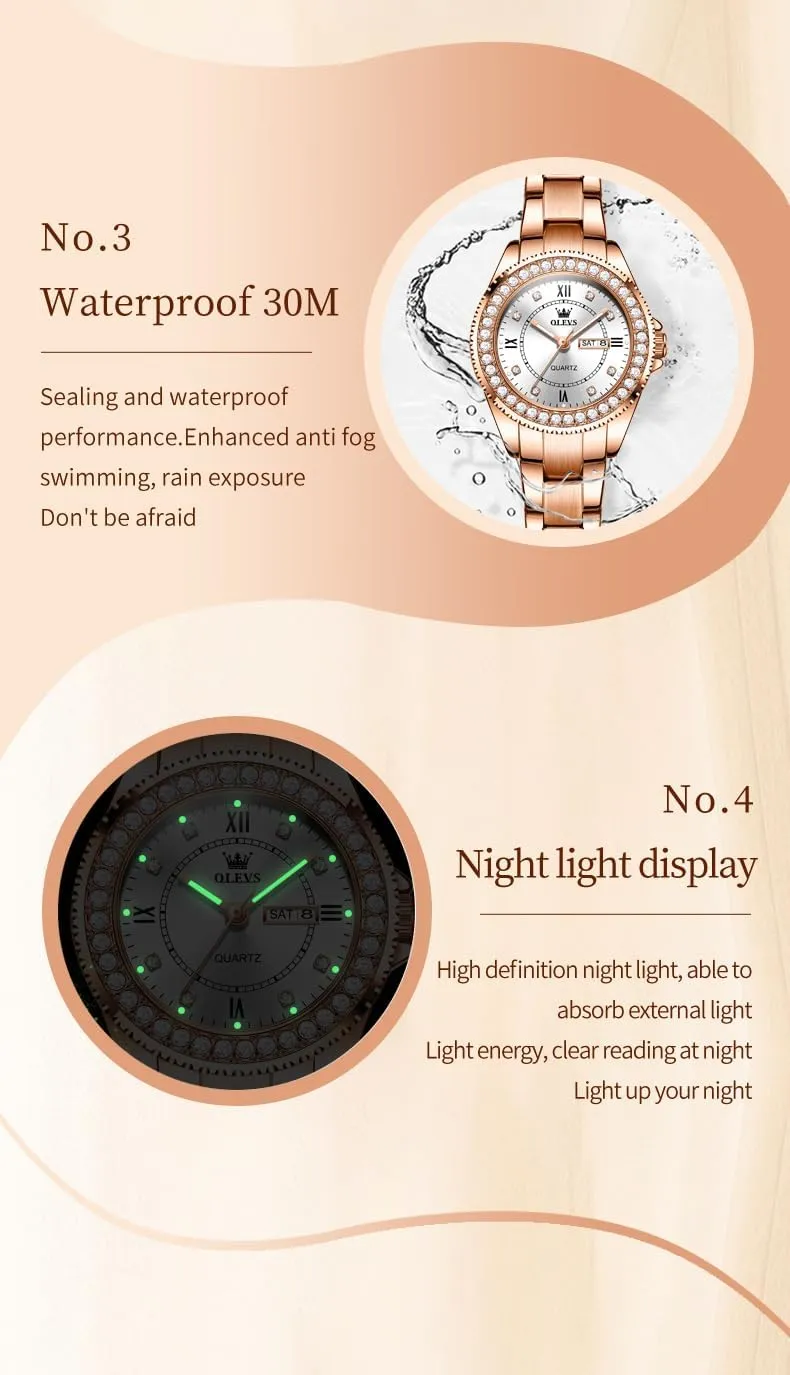 Watches Diamond Luxury Dress Gold Wrist Watch Stainless Steel decimal worshipper curiosity Waterproof Luminous Date OLEVS Womens 