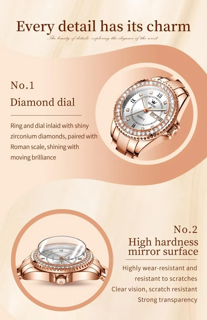 Watches Diamond Luxury Dress Gold Wrist Watch Stainless Steel decimal worshipper curiosity Waterproof Luminous Date OLEVS Womens 