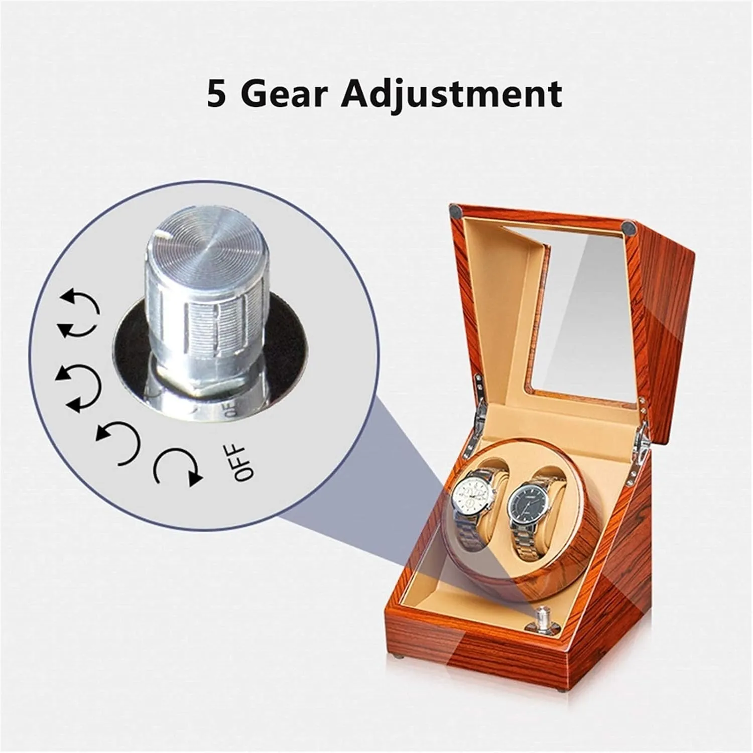 Watches Ebony Wood Piano Paint Exterior Adapter and aurora Battery Powered Silent Motor (A 2 0) Watch Winder for Automatic 