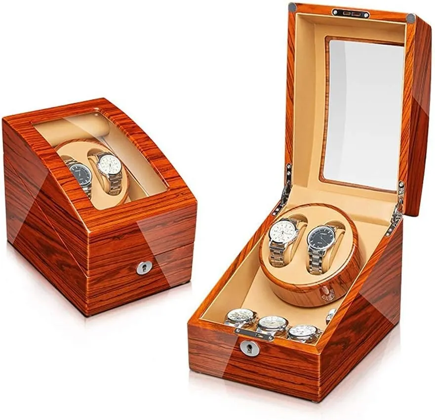 Watches Ebony Wood Piano Paint Exterior Adapter and aurora Battery Powered Silent Motor (A 2 0) Watch Winder for Automatic 