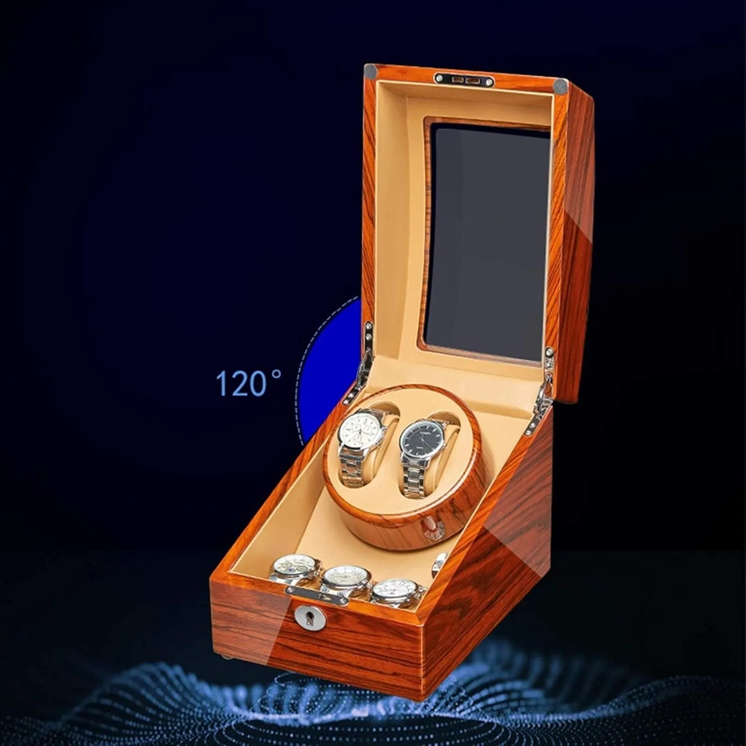 Watches Ebony Wood Piano Paint Exterior Adapter and aurora Battery Powered Silent Motor (A 2 0) Watch Winder for Automatic 