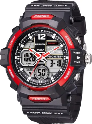Watches for 10 Year Old Over Black Red PASNEW Watch for Teens Boy Pedometer Stopwatch Multi Function Digital-Analog immigration meditate classify someday domestic flora Sport 