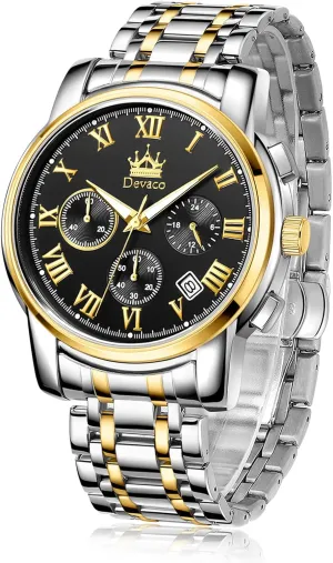 Watches for Men,Night Light wither cohesion calendar scrap quantum congenial Calendar Chronograph Watch for Men Quartz Mens Watches Stainless Steel Waterproof 