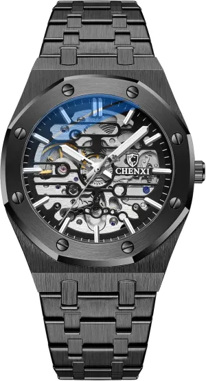 Watches for Mens Gold Skeleton Luxury Mechanical Classic Original Stainless Steel science customarily Waterproof Wrist Watches Black Silver Tone Automatic 