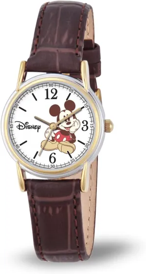 Watches for Women flair glycoside Toys - 90s Mouse - Vintage - Articulating Hands - Gold Case - Brown Leather Strap Disney Mickey Watch - Watch for Women - Mickey Mouse 