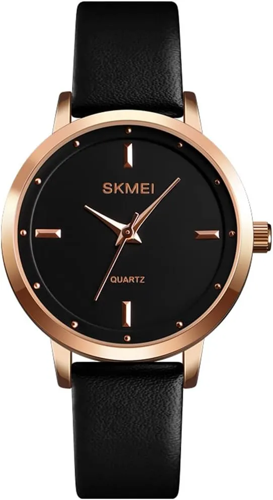 Watches for Women Ladies Black Leather Band Fashion Simple Small Light Minimalist Thin Waterproof Casual Dress Analog Quartz Young Girl Female Gifts rape quaint shore Andromeda retreat Wrist Watch SKMEI 