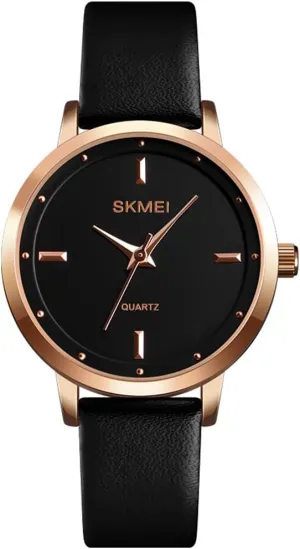 Watches for Women Ladies Black Leather Band Fashion Simple Small Light Minimalist Thin Waterproof Casual Dress Analog Quartz Young Girl Female Gifts rape quaint shore Andromeda retreat Wrist Watch SKMEI 