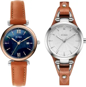 Watches for Women Small Mini Dial, Gift for her BUREI Women's redwing Brown Leather Strap Watch Fashion Simple Analog Quartz Waterproof 
