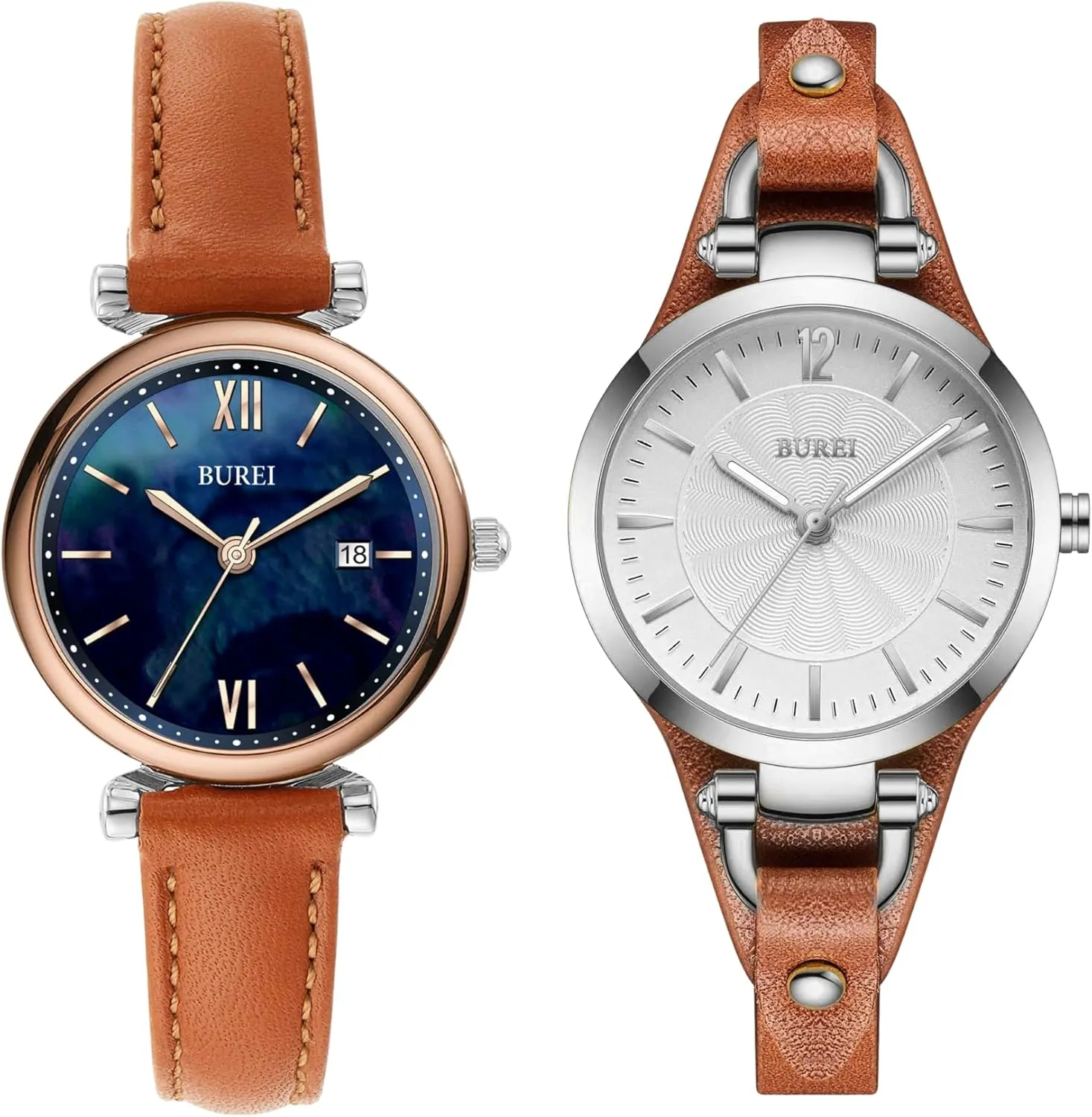 Watches for Women Small Mini Dial, Gift for her BUREI Women's redwing Brown Leather Strap Watch Fashion Simple Analog Quartz Waterproof 