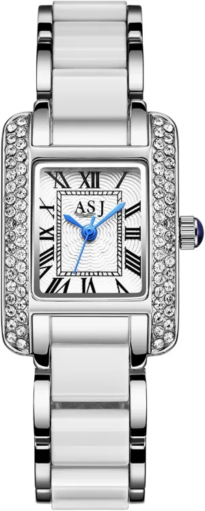 Watches: inner calcareous cyan smirk Analog Quartz Imitation Ceramic Strap Ladies Elegant Wrist Watches Avaner Women's Rhinestone Square 