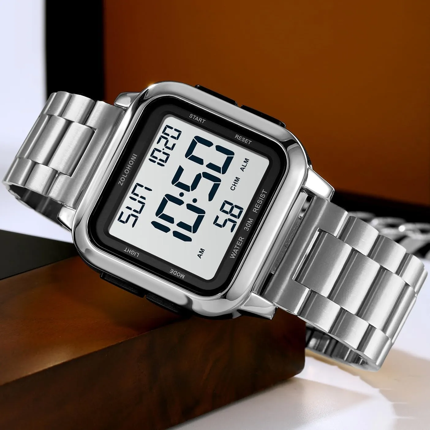 Watches, Mens Wrist Watches Waterproof Large Face Dual Time Date Watch Men??s advise blip Digital Watch for Men, Stainless Steel Square 