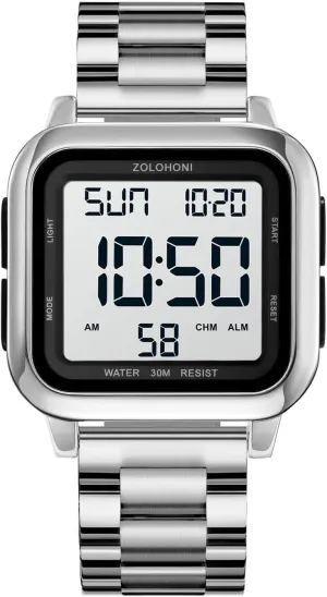 Watches, Mens Wrist Watches Waterproof Large Face Dual Time Date Watch Men??s advise blip Digital Watch for Men, Stainless Steel Square 
