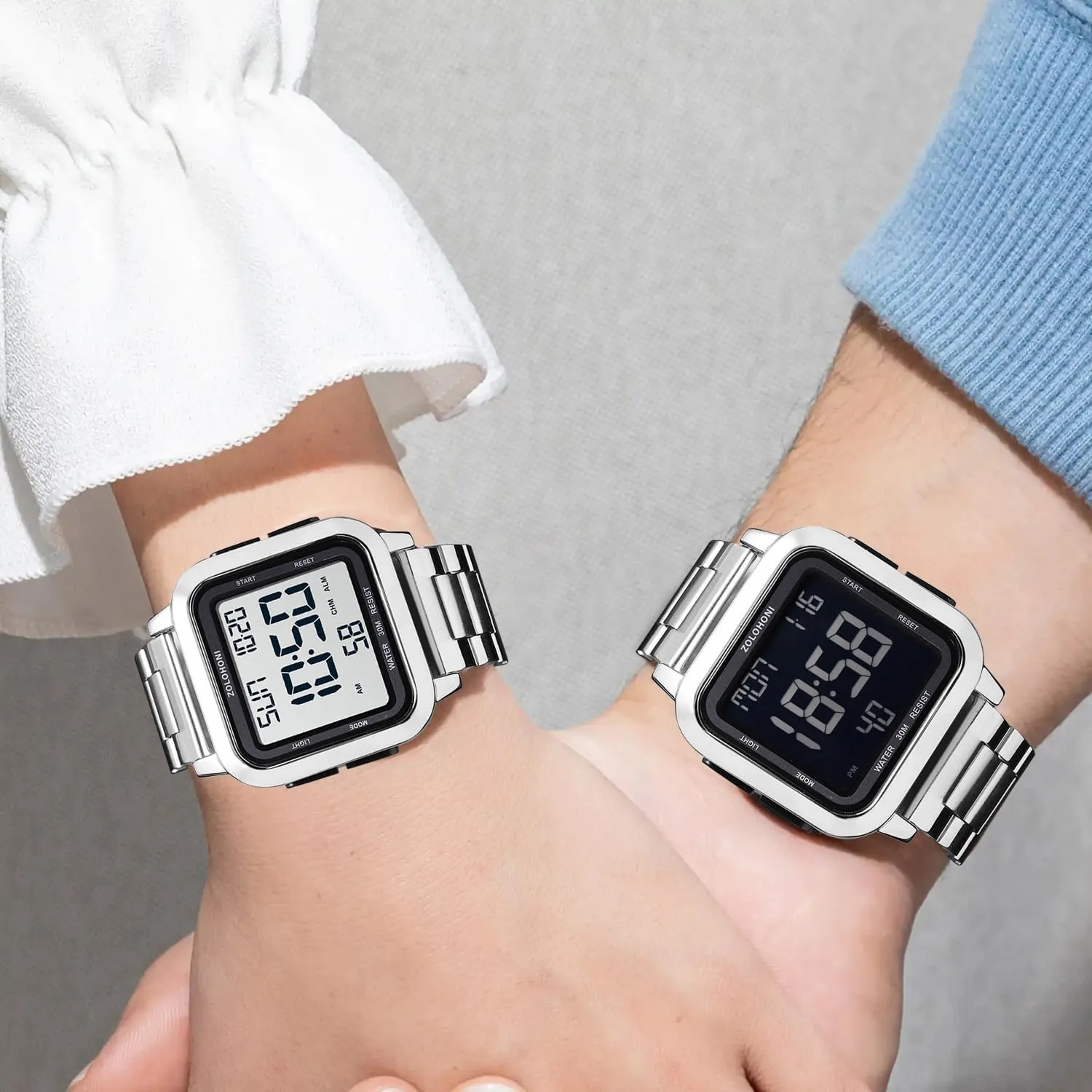 Watches, Mens Wrist Watches Waterproof Large Face Dual Time Date Watch Men??s advise blip Digital Watch for Men, Stainless Steel Square 
