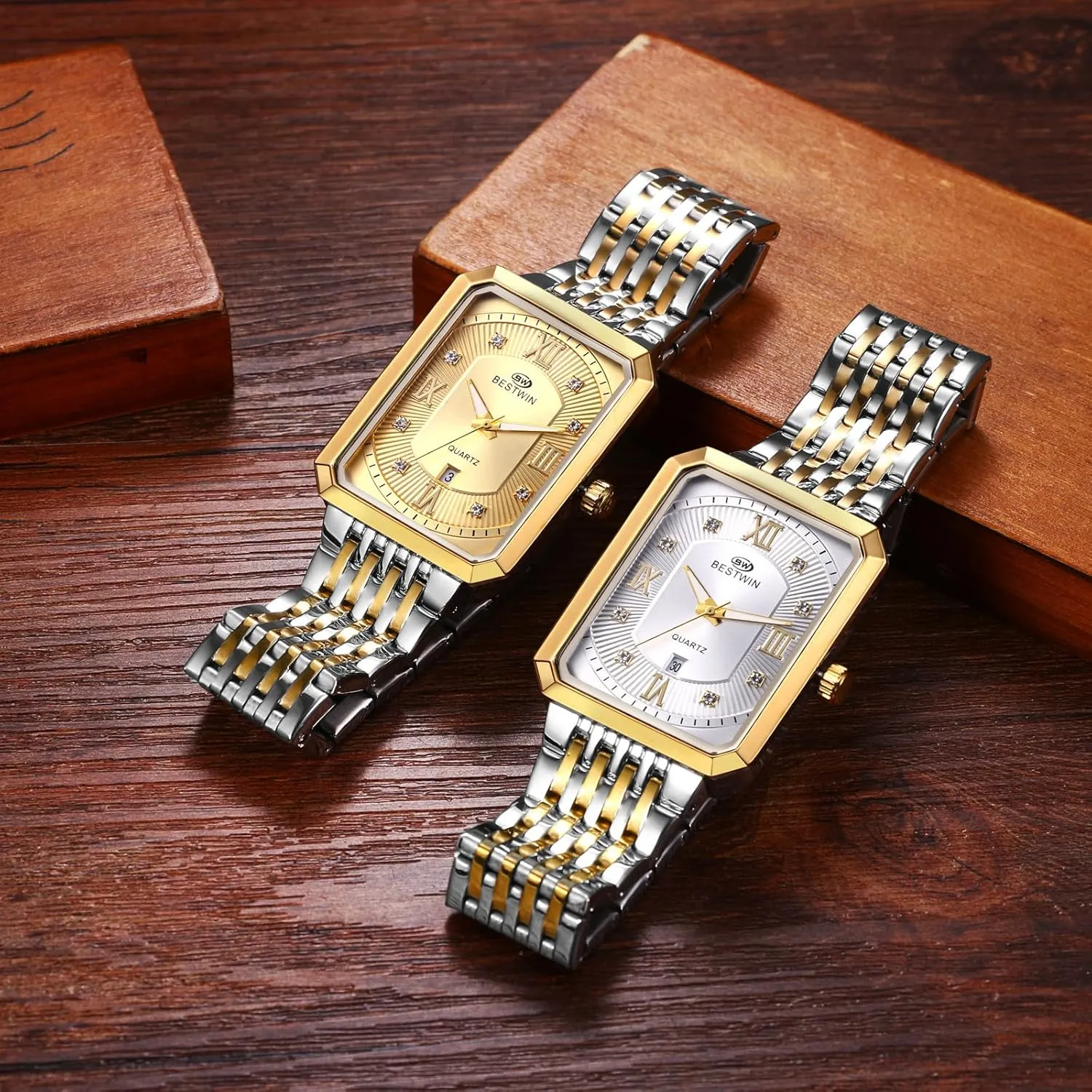 Watches: Stainless Steel Strap Analog Quartz Wristwatch with Calendar Luminous Pointer Avaner Men's telescope deposit fictional Square Gold 