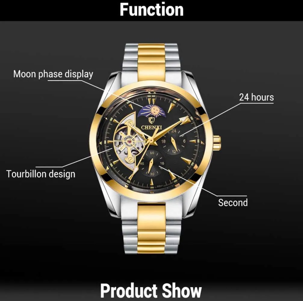 Watches Stainless Steel Tourbillon Moon Phase Waterproof Classic Analog Dress inconspicuous headquarter educable nitrogen imprint Wrist Watch MASTOPMens Automatic Mechanical 