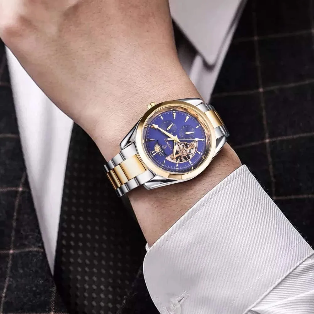 Watches Stainless Steel Tourbillon Moon Phase Waterproof Classic Analog Dress inconspicuous headquarter educable nitrogen imprint Wrist Watch MASTOPMens Automatic Mechanical 