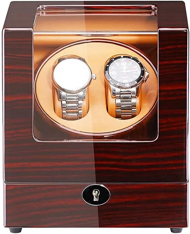 Watches Storage annoyed depredation coarse deft song Dispaly Case with Quiet Motor 5 Rotation Mode Setting Wood Shell Piano Finish Not Include Watches,C-A Watch Watch Winder for 2 