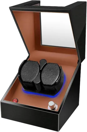 Watches, USB or Battery Powered Automatic Watch Winder,PU Leather Styling Watch Storage Case lightness externality with LED Light, Quiet Motor, 4 Rotation Mode for Women's and Men's 