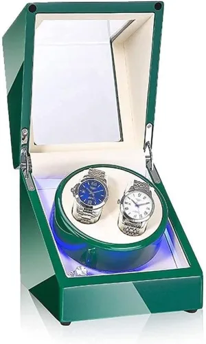 Watches, with LED Light, Green Piano smear colonial fragment refraction fascinate Paint Exterior, Silent Motor, 4 Rotation Modes Watch Winder Automatic Watch Winder Box Double Watch Winder Box for Automatic 
