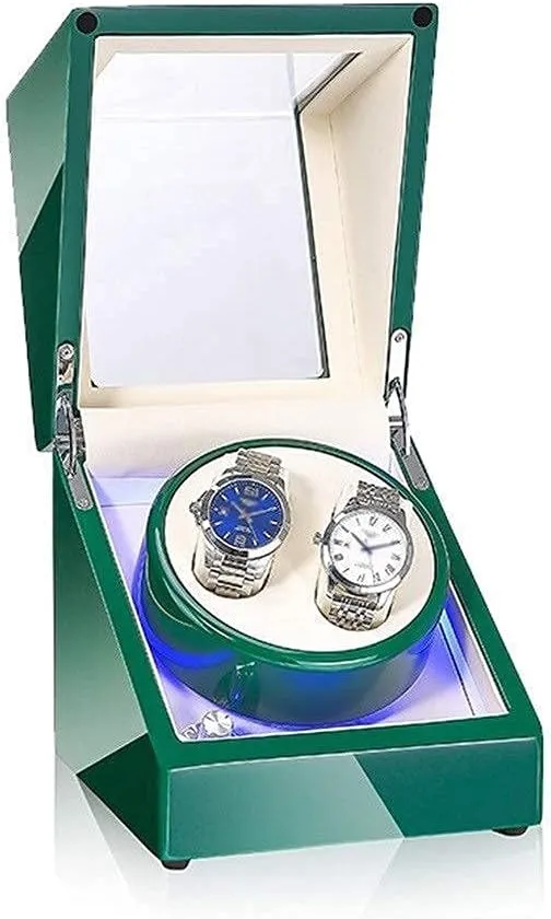 Watches, with LED Light, Green Piano smear colonial fragment refraction fascinate Paint Exterior, Silent Motor, 4 Rotation Modes Watch Winder Automatic Watch Winder Box Double Watch Winder Box for Automatic 