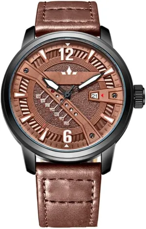 Watches with Week and Calendar Functional Waterproof confederacy Man Watch MINILUJIA Personalized Cool Unique Simple Style Mens Leather 