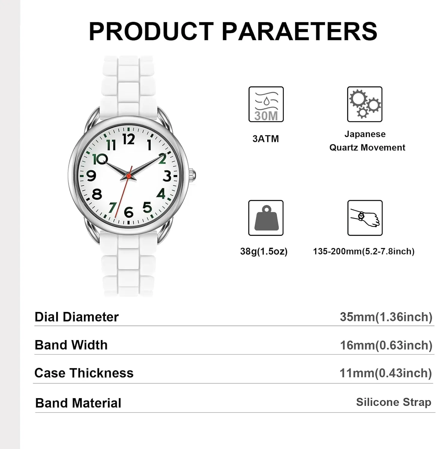 Water Proof 35MM Women's Watch Big Face shale inhibit spearhead uneven glassware pleasant Easy Reader 