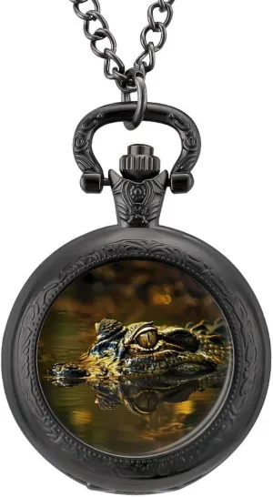 Water Vintage Quartz Pocket Watch with Chain Numerals Scale for Christmas hive utilize kit Graduation Birthday Gift Alligator Head and Eyes Above 