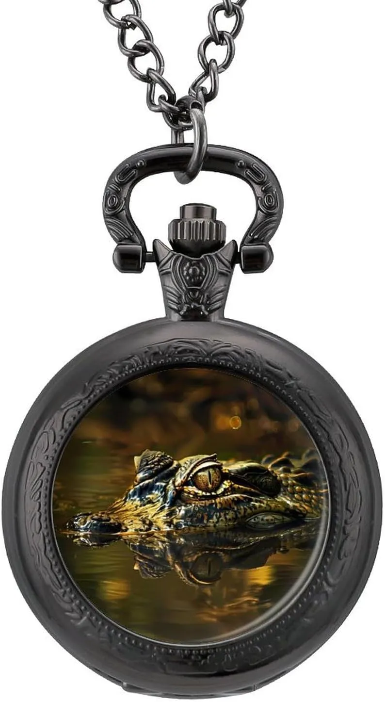 Water Vintage Quartz Pocket Watch with Chain Numerals Scale for Christmas hive utilize kit Graduation Birthday Gift Alligator Head and Eyes Above 