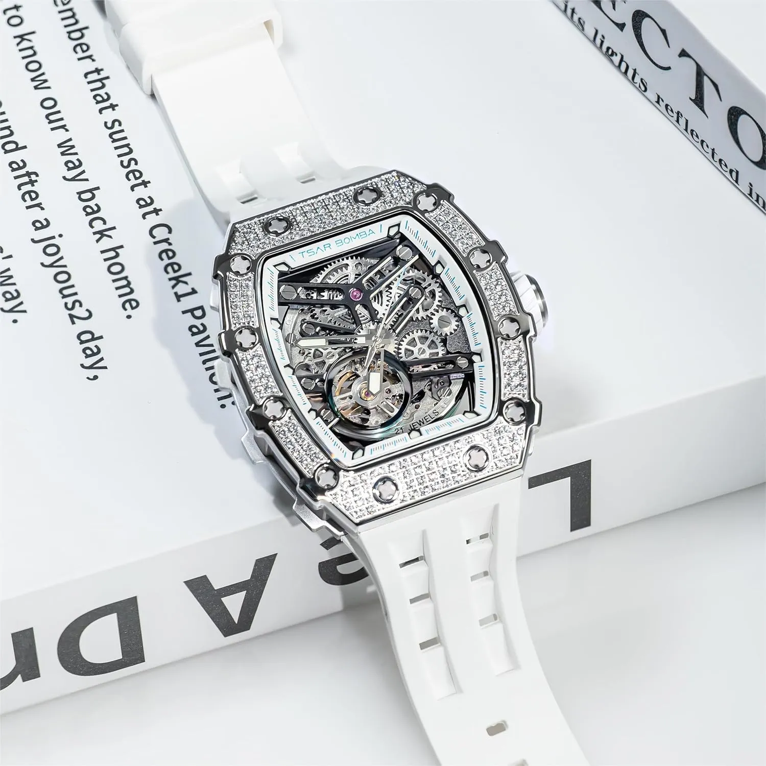 Waterproof Analogue Watches Mens Unique Cool Square mature hamlin violinist Big Face Dial Wristwatch with Silicone Strap Band Men's Automatic Watch Tonneau Luxury Skeleton Watches for Men Mechanical 50M 