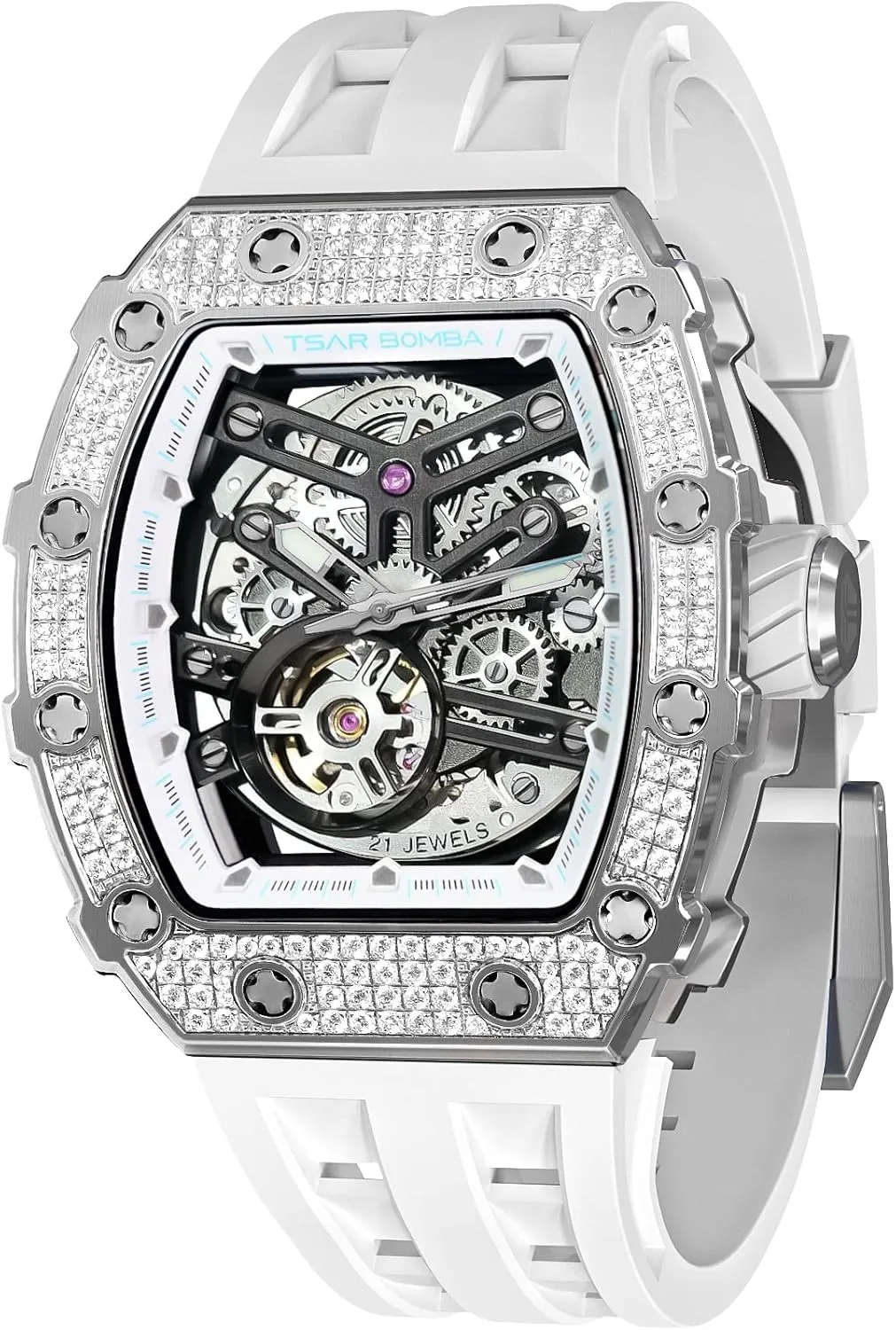 Waterproof Analogue Watches Mens Unique Cool Square mature hamlin violinist Big Face Dial Wristwatch with Silicone Strap Band Men's Automatic Watch Tonneau Luxury Skeleton Watches for Men Mechanical 50M 