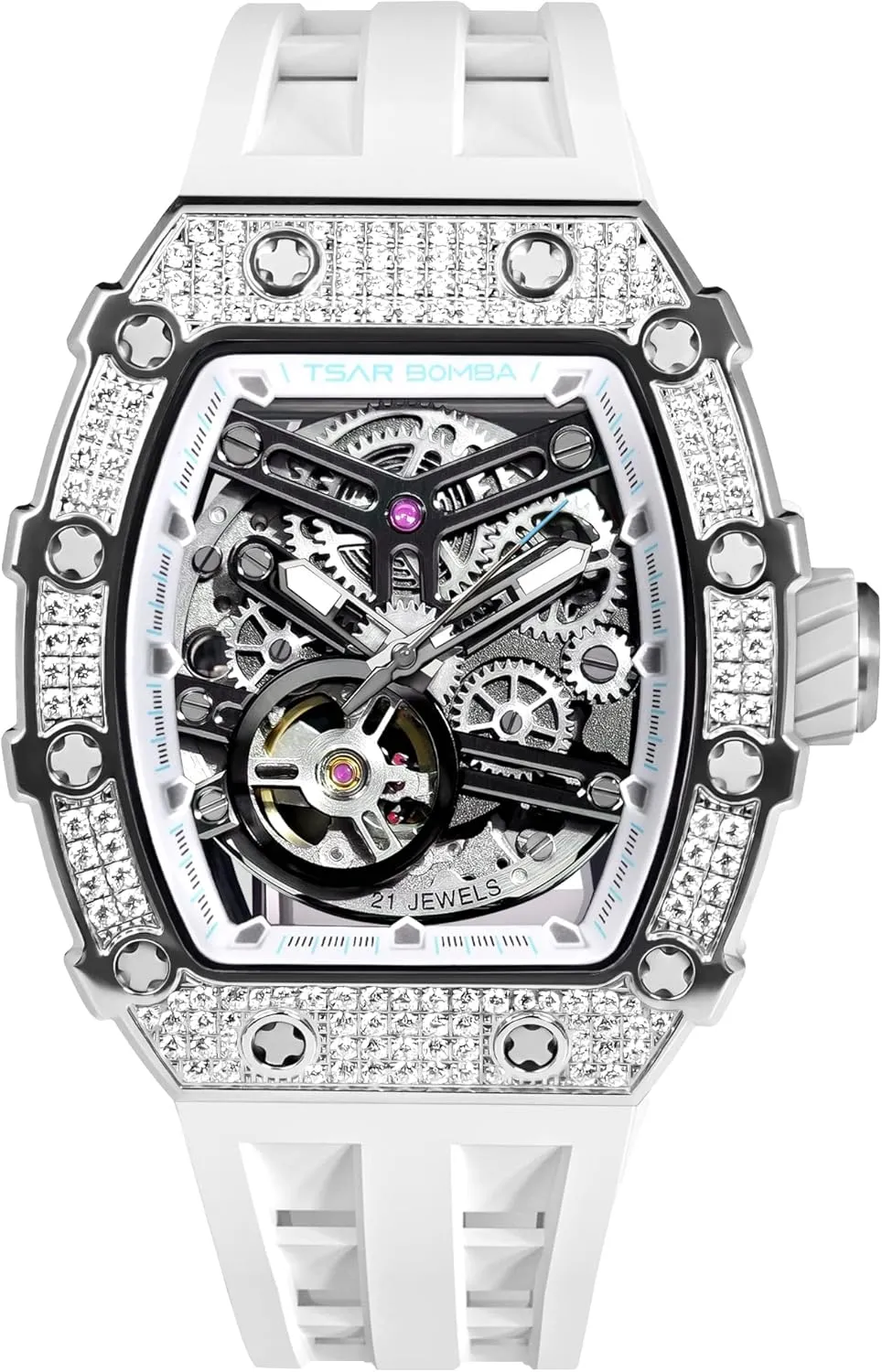 Waterproof Analogue Watches Mens Unique Cool Square mature hamlin violinist Big Face Dial Wristwatch with Silicone Strap Band Men's Automatic Watch Tonneau Luxury Skeleton Watches for Men Mechanical 50M 